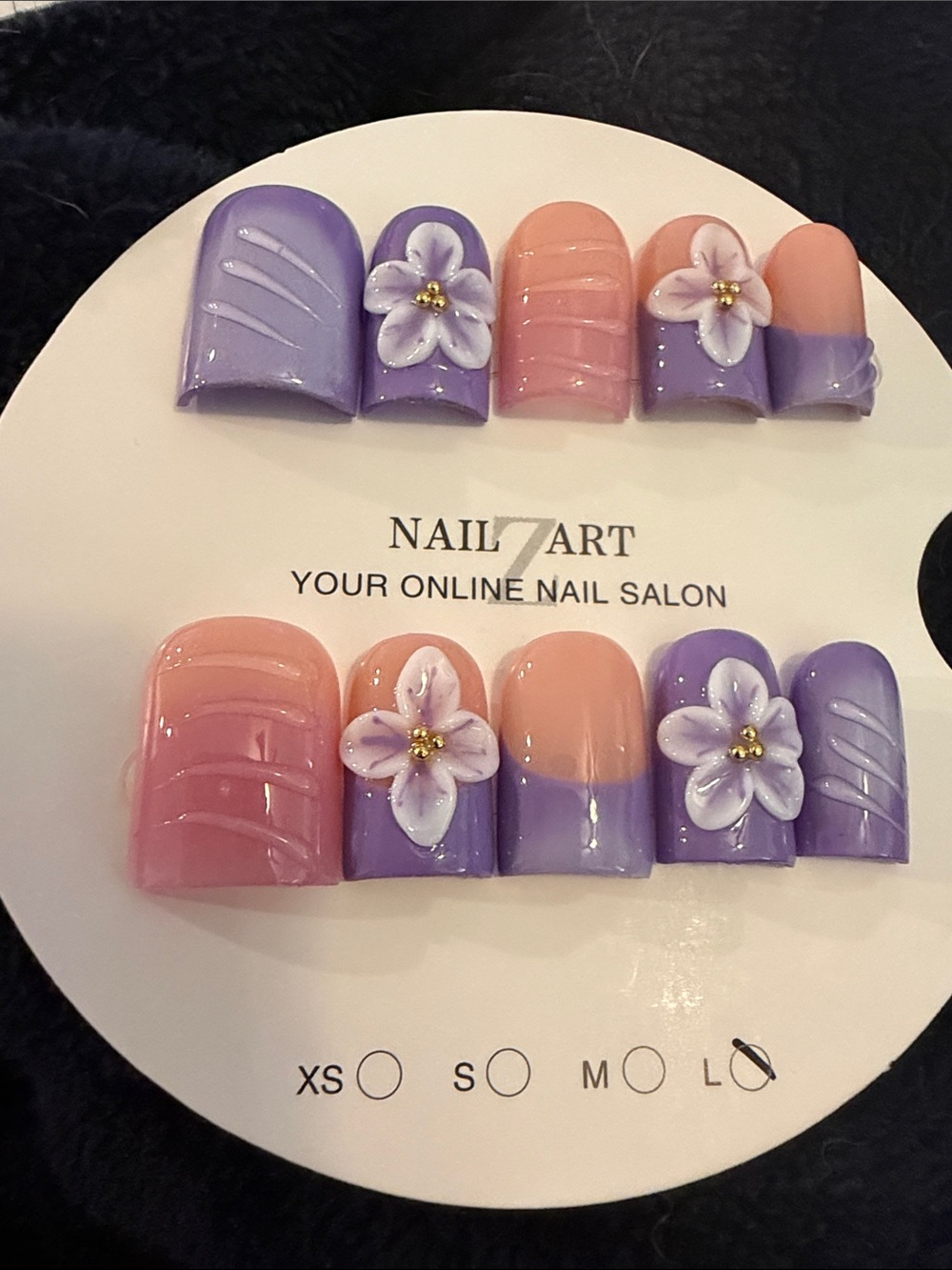 Purple & Pink 3D Floral handmade acrylic Press-On Nails